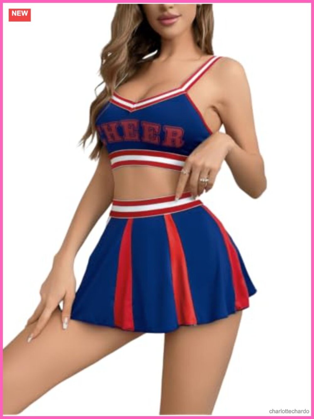 Cheerleader Costume Lingerie Set Letter Print Crop Top Flare Skater Skirt 2